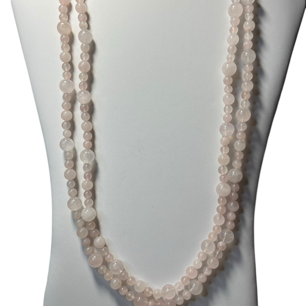 Elegant Pink Rose Quartz Beaded Necklace 60”